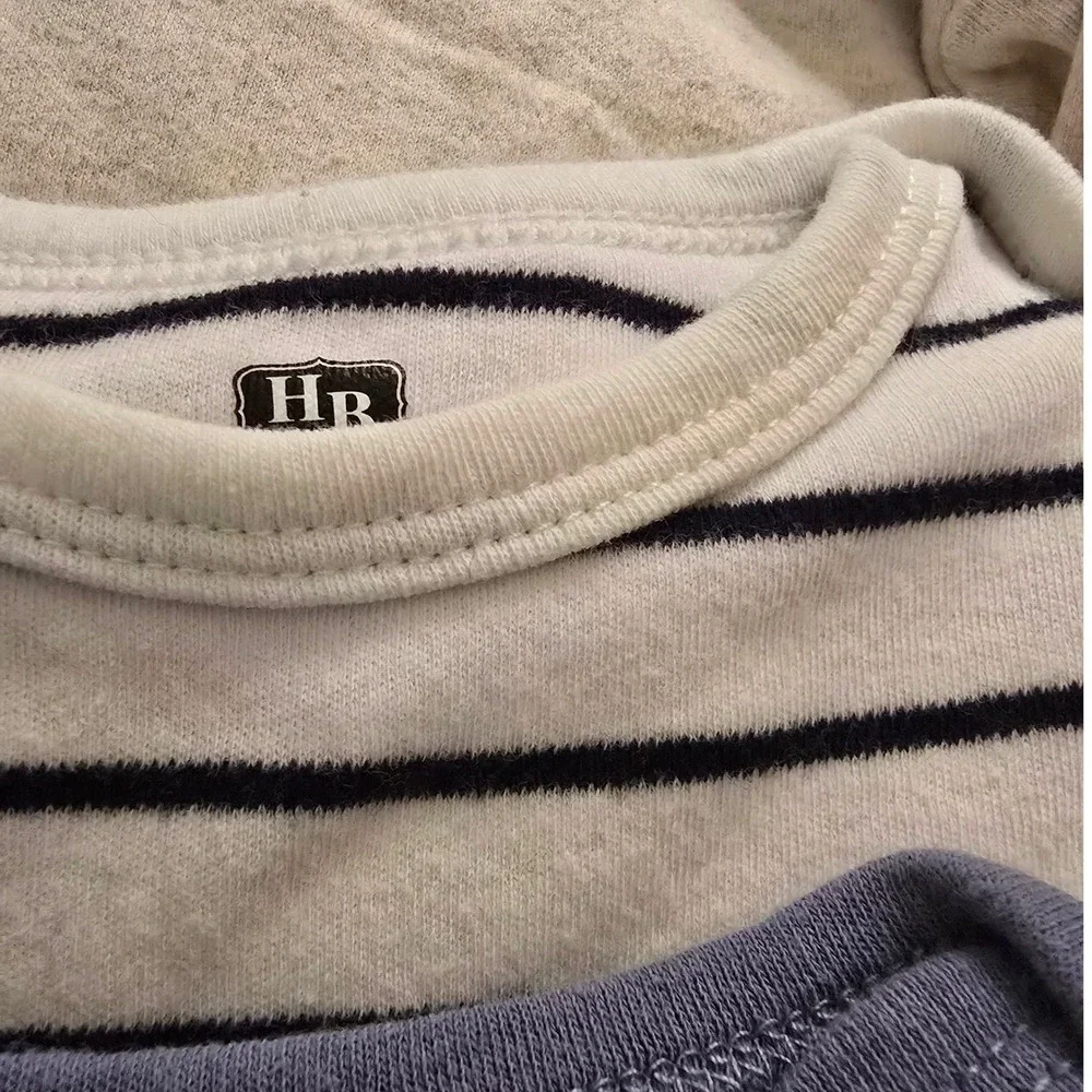 HB Baby Boys Long Sleeve Bodysuits 6 Pack Blue Navy Stripe Cream Set 6-9 Month